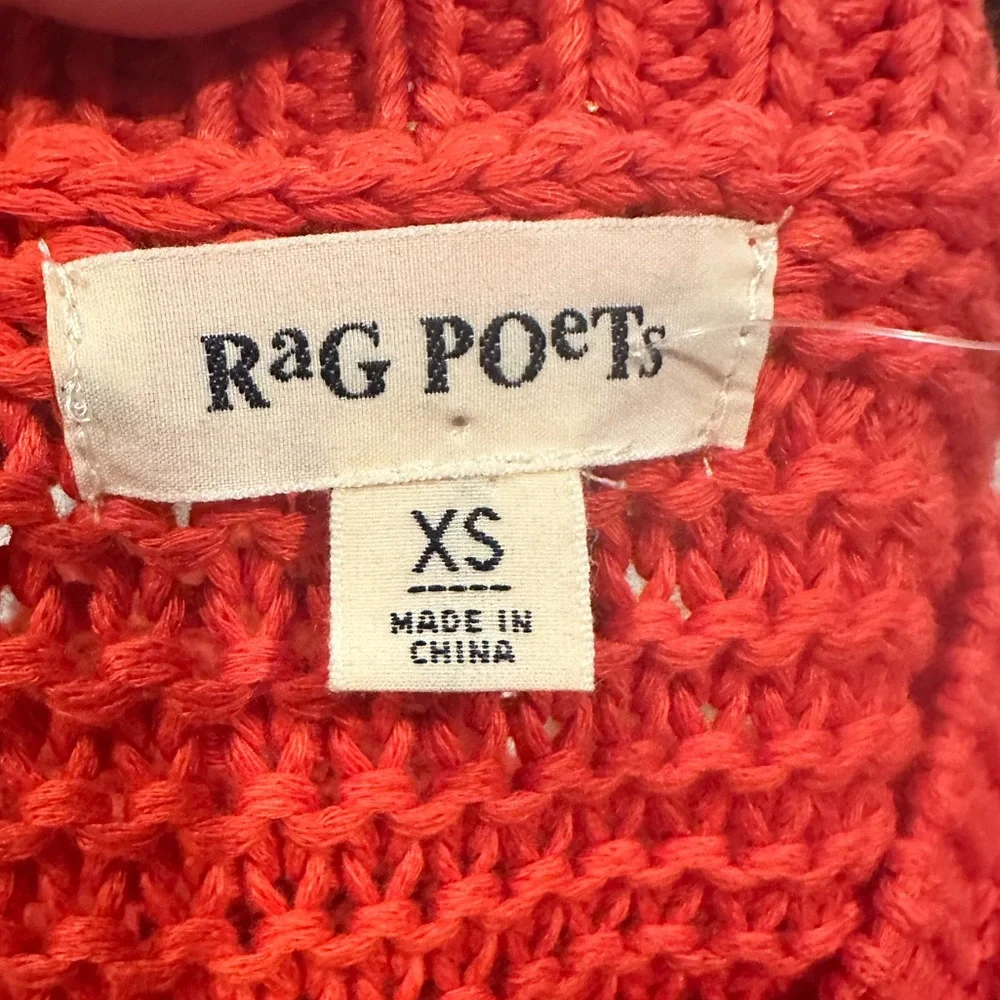 RAG POETS BELLAGIO ORANGE WIDE NECK TUNIC OPEN KNIT SIDE VENT SWEATER TOP XS - Picture 6 of 11